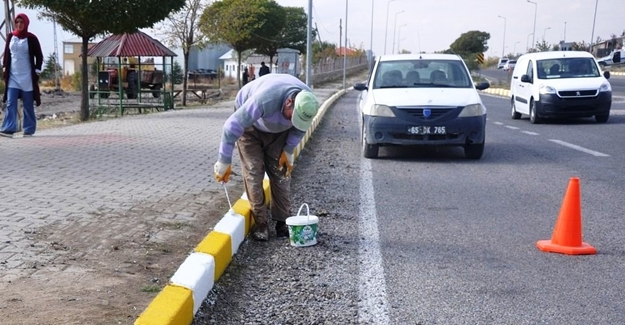 Erciş'te kaldırım taşları boyanıyor