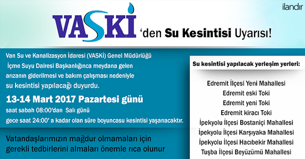 VASKİ'den su kesintisi uyarısı!