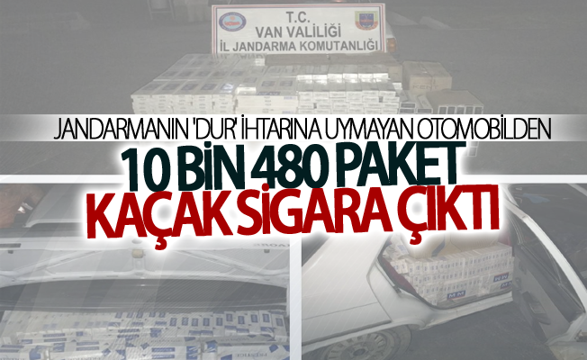 Jandarmanın 'dur' ihtarına uymayan otomobilden 10 bin 480 paket kaçak sigara çıktı