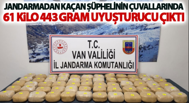 Jandarmadan kaçan şüphelinin çuvallarında 61 kilo uyuşturucu çıktı