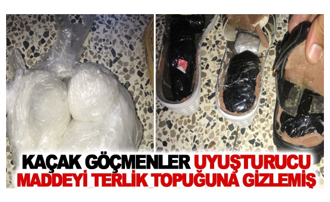 Kaçak göçmenler uyuşturucu maddeyi terlik topuğuna gizlemiş