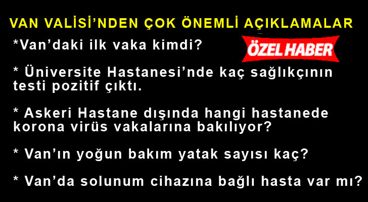 Van'da Korona Virüsle ilgili Vali'den önemli açıklamalar