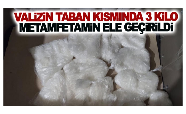 Valizin taban kısmında 3 kilo metamfetamin ele geçirildi