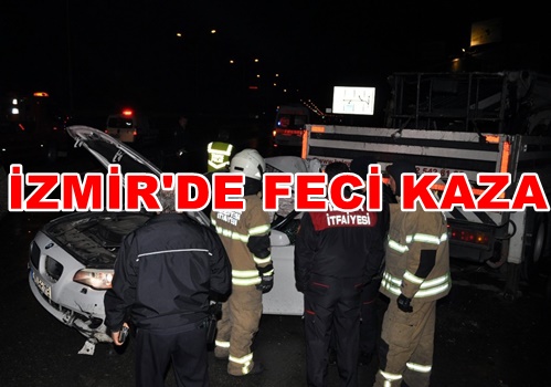 İzmir'de yoldan çıkan otomobil vince çarptı 2 kişi öldü